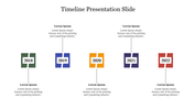 Timeline slide showing years 2018 to 2022 in square icons with split colors and dotted lines linking to captions above or below.