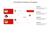 Conference slide with illustrated chat interface on left and four agenda points with placeholder text listed on right.
