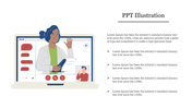 PPT Illustration of a woman presenting in a virtual meeting on a laptop, with video call icons on the screen.
