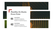 Plantillas De Diseño Power Point with layered photo strips and structured content block with Spanish text and numbers.