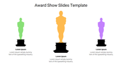 Award show slide with green, orange, and purple statues on black bases, and placeholder text below.