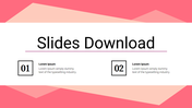 Slide featuring two numbered steps with text placeholders, set against a soft pink and peach background.