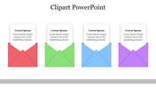 Colorful clipart design featuring four envelopes in red, green, blue, and purple, each with space for text.