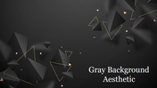 A dark gray textured slide with geometric black polyhedrons shapes and gold highlights at corners with a title text.