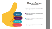A large yellow thumbs up icon with four options in blue, purple, teal, and red, paired with captions on the right.