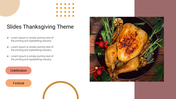 Thanksgiving Theme with an image of a roasted turkey garnished with herbs and vegetables, alongside placeholder text areas.