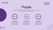 Slide featuring purple, with circles and text placeholders for adding content on a clean, minimal background.