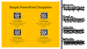 Simple PowerPoint template with numbered sections and placeholder text on a yellow and black background with text.
