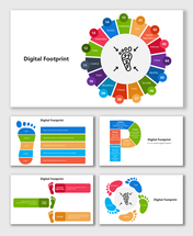 Digital Footprint visuals with colorful steps, foot icons, text blocks, and Digital Certificate.