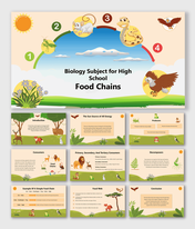 Biology Subject for High School Food Chains slides showing animal energy flow and ecosystem cycle.