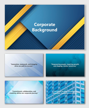 Corporate Background with blue and gold layered shapes, geometric patterns, and modern business layout.