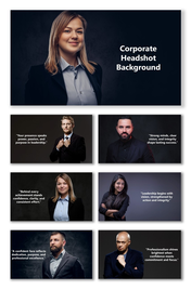 Corporate Headshot Background with professionals in formal attire on dark gradient and clean layout.