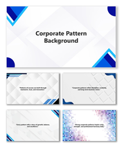 Corporate Pattern Background with blue geometric shapes, white gradients, and modern abstract layout.