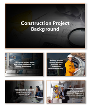 Construction Project Background with blueprints, engineers, and orange-highlighted teamwork visuals.