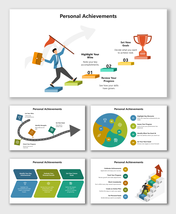 Personal Achievements PPT Template with colorful steps, icons, and shapes showing wins, progress, and goals.