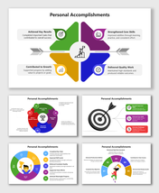 Personal Accomplishments slide with colorful shapes, icons, and text showing key wins and growth.