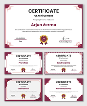 Achievement Certificates Free with red borders, gold award seal, recipient name, date and signature fields
