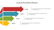 Custom theme slide with four arrows in red, blue, green, and yellow, each with a caption and text description.