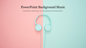 PowerPoint Background Music slide showing a pair of headphones with a colorful pastel backdrop.