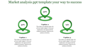 Green infographic showing three location pin shapes with captions and percentages, on a white background.