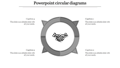PowerPoint circular diagram in shades of gray with a handshake icon at the center.