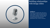 Slide featuring a classic microphone illustration inside a circular frame, with text on a dark blue background.