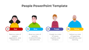 Four-person infographic template with associated color descriptions, focusing on the attributes of colours.