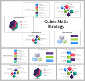 Slide deck visualizing a math strategy with colorful 3D cubes, each labeled with a step or strategy element.
