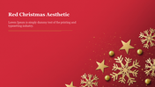 Red Christmas aesthetic slide featuring gold snowflakes and stars against a vibrant red background.