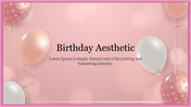 Light pink background with floating balloons in gold and silver, surrounded by a subtle frame for a birthday themed design.