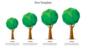 Infographic with four stylized trees in ascending size order and text areas below, set against a white background.