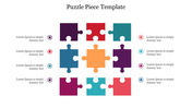 A colorful puzzle piece slide featuring interlocking pieces, with space for text in each section.