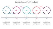 Infographic of five colored connected circular steps in a horizontal line, displaying numbered steps with captions below.