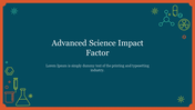 Science themed slide with icons of lab equipment on a teal background with orange border.