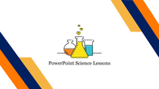 PowerPoint slide featuring a scientific theme with colorful test tubes and beakers.