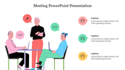 PowerPoint slide featuring an illustration of a team meeting with speech bubbles and code icons with captions.