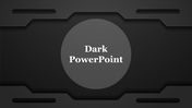 Dark PowerPoint template with a sleek, modern design featuring a circular centerpiece.
