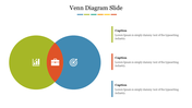 Colorful Venn diagram PPT slide showing three sections with icons for growth, business, and target planning with captions.