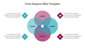 Venn diagram template with four intersecting colored circles in center and infographic-style icons paired with captions.