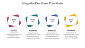 InfografÃ­as Para Power Point Gratis with tilted white squares labeled Paso 01 to Paso 04, each over rounded backgrounds.