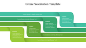 Wavy green infographic with multiple horizontal ribbons flowing and overlapping, each containing white placeholder text.