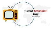 World television day graphic with a vintage television and global map backdrop placed in a white backdrop.
