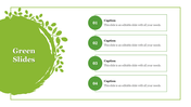 Green Slides with a green background and four numbered sections for text.