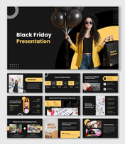 Our amazing black friday presentation with shopper, balloons, sale trends, and marketing strategy slides.