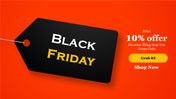 Black Friday sale poster with red dark box, large text in white on a red block, and up to 50% off offer at the bottom.
