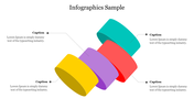 Infographics sample slide featuring rings in yellow, purple, teal, and red with text captions connected by dotted lines.