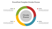 Slide showcasing a circular diagram with colored segments with four captions and placeholder text.