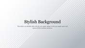 Elegant template with a stylish diagonal stripe pattern in shades of silver and white, with a title and a caption.