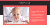 Cute baby template for a presentation, featuring a smiling baby on a white background with placeholder text.