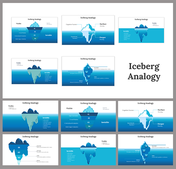 Slide deck of an iceberg analogy showing visible and invisible portions, symbolizing different layers of concepts.